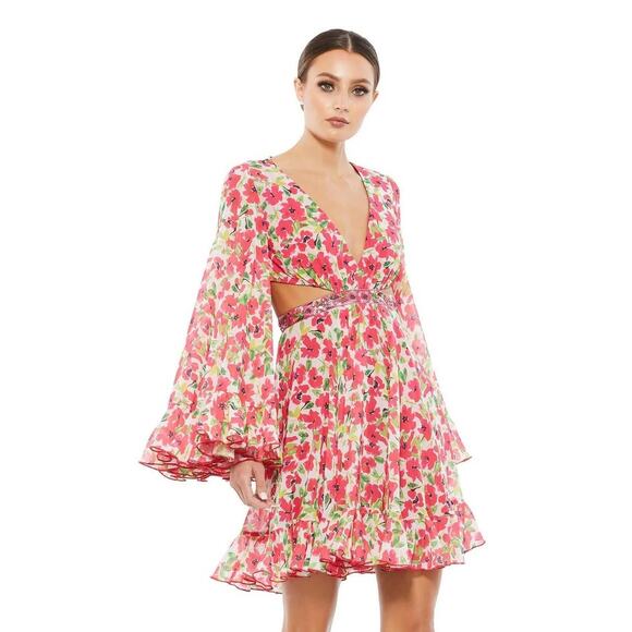 NEW NWT Mac Duggal Floral Printed Short Bell Sleeve Mini Dress STYLE 9158 Size 4